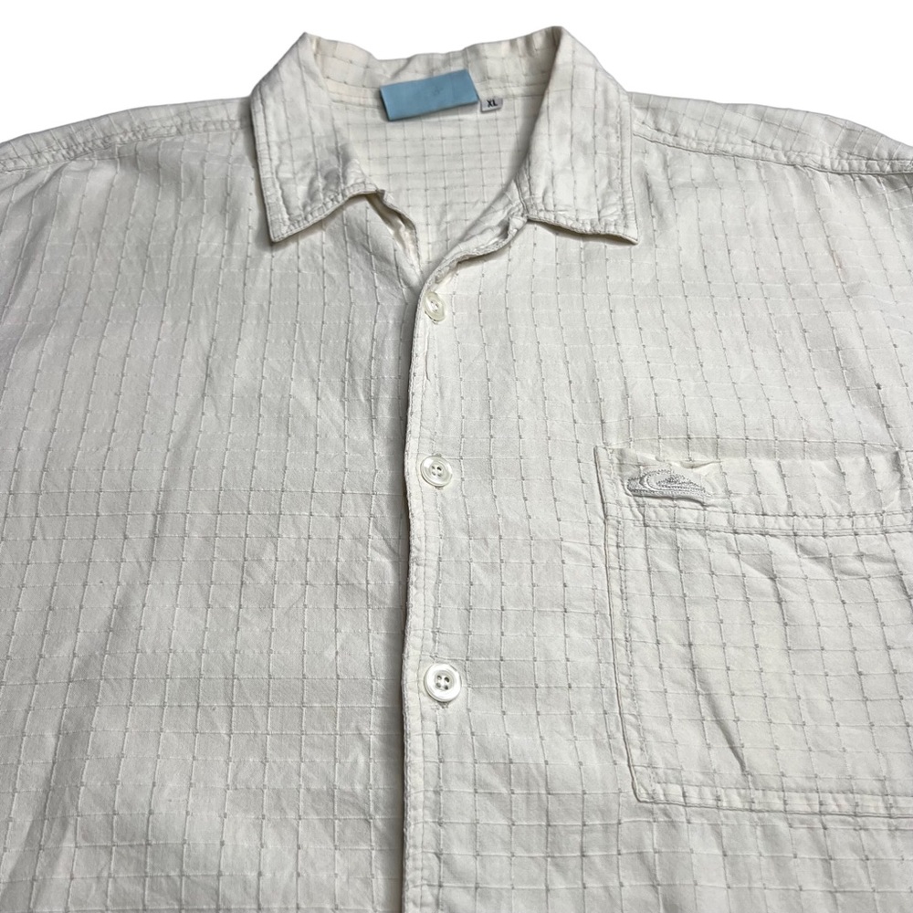 90s Quiksilver Textured Plaid Camp Shirt Beach Nautical Coastal Surfer Grunge